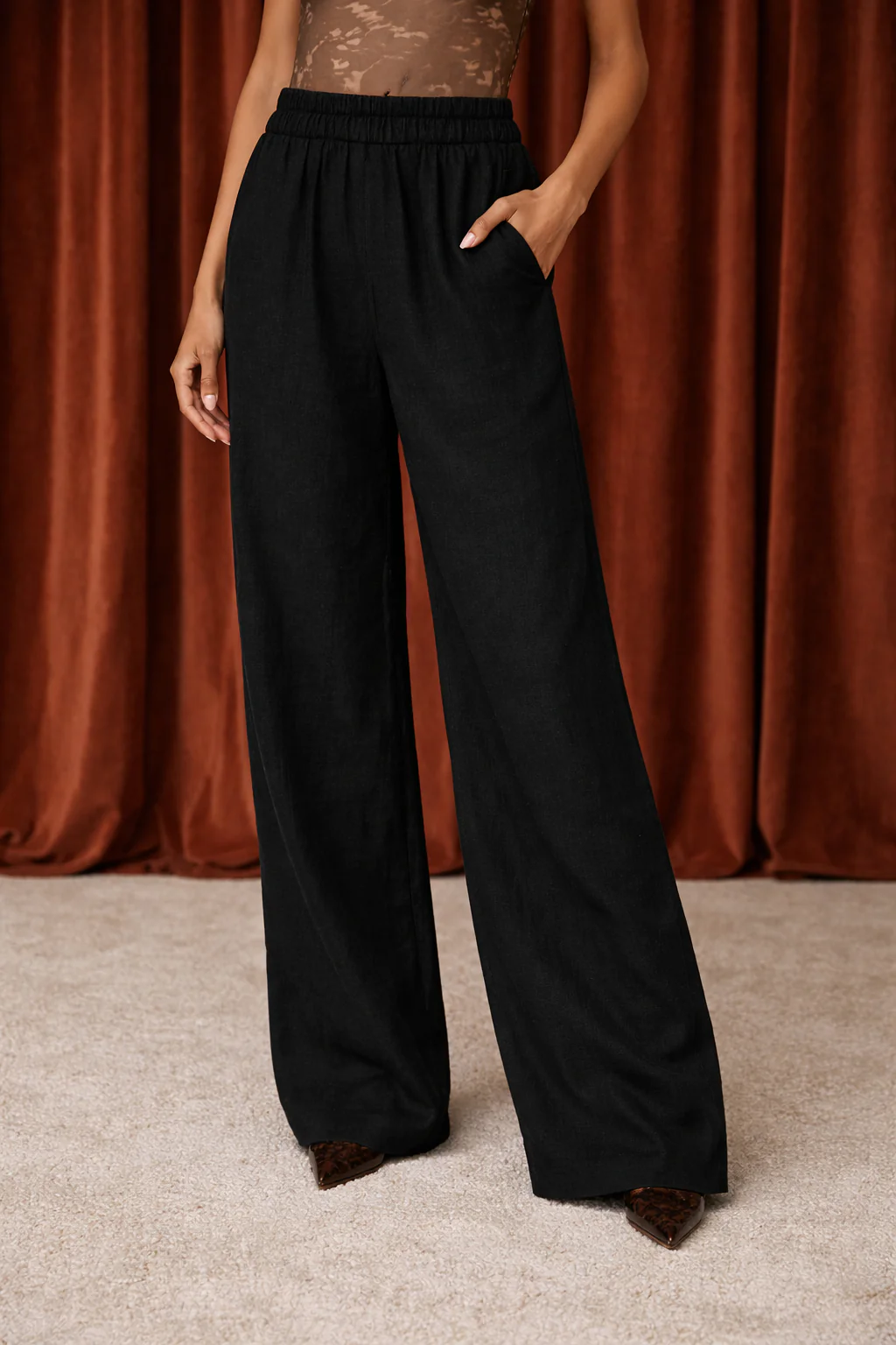 Black Wide Leg Linen Pants - Image 2