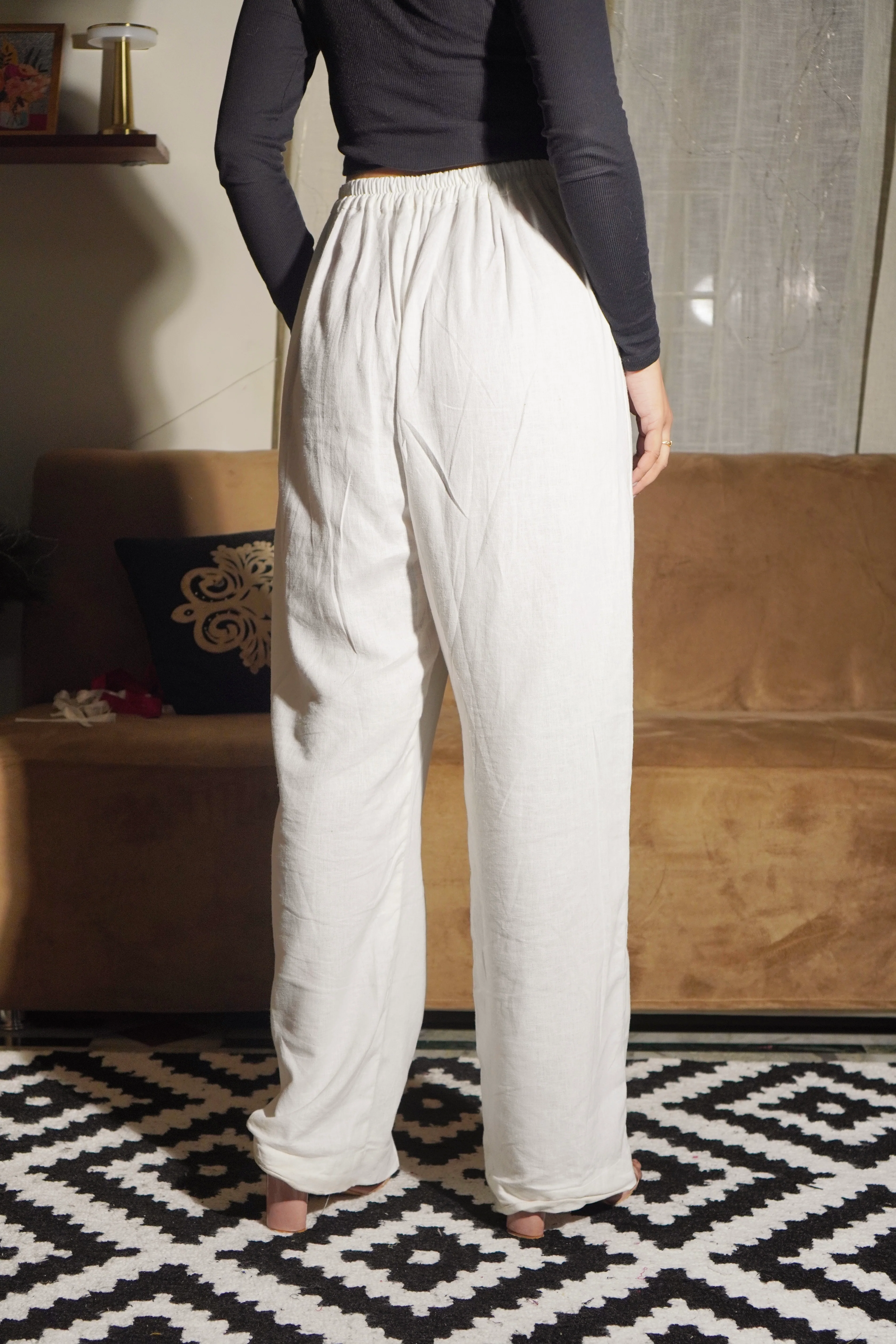 White wide leg linen pants - Image 4